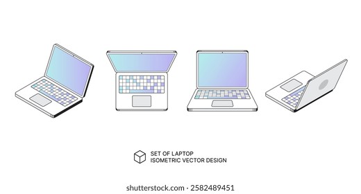Set of laptop isometric vector illustration design, technology concept, laptop notebook computer 
