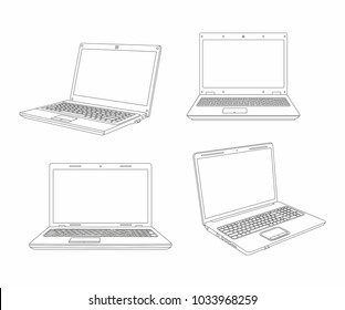 set of laptop line style design. isolated on white background