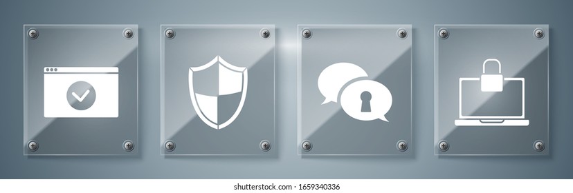 Set Laptop and lock , Protection of personal data , Shield  and Secure your site with HTTPS, SSL. Square glass panels. Vector