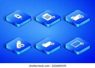 Set Laptop and lock, Retro wall watch, Folder, USB flash drive with, Document and icon. Vector