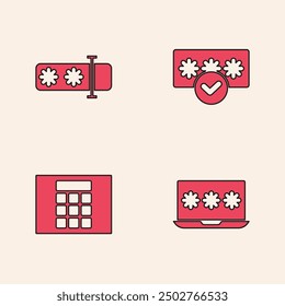 Set Laptop with password, Password protection,  and  icon. Vector