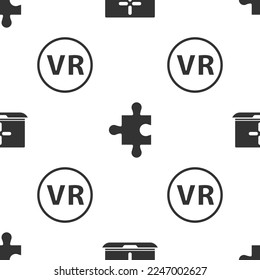 Ponga la laptop, pieza de rompecabezas y gafas de realidad virtual en un patrón impecable. Vector
