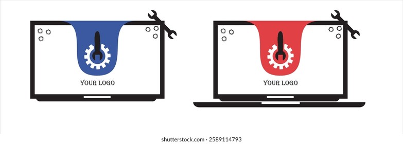 set of laptop repair logo, laptop repair logo, Computer Repair - Digital Computer Logo Template