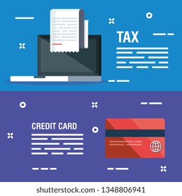 set laptop with report invoice and credit card