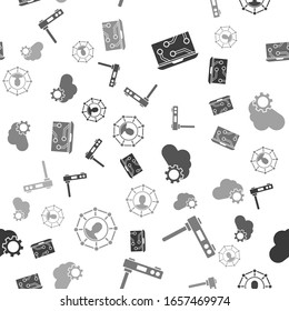 Set Laptop, Router and wi-fi signal, Cloud technology data transfer and storage and Project team base on seamless pattern. Vector