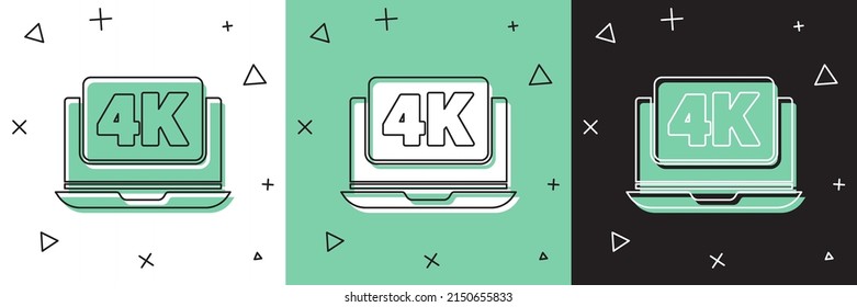 Set Laptop screen with 4k video technology icon isolated on white and green, black background.  Vector Illustration