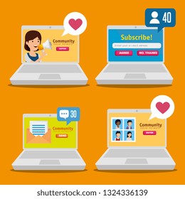 set laptop with social profile to communication message