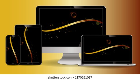 set of laptop, tablet, computer lcd, smartphone with lcd display with clear display and modern design-isolated grey. easy to modify