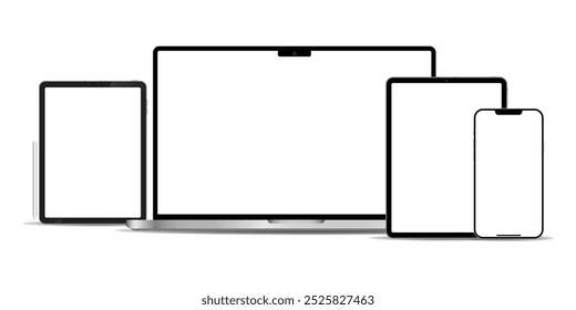 Set of laptop, tablet, phone on transparent background with transparent screen
