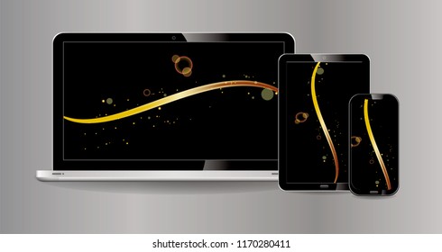 
set of laptop, tablet, smartphone with lcd display with clear display and modern design-isolated grey. easy to modify