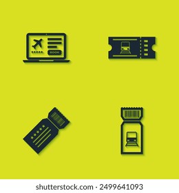 Set Laptop with ticket, Train, Ticket and  icon. Vector