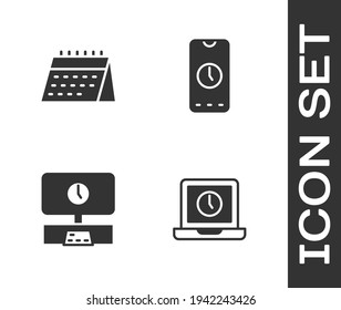 Set Laptop time, Calendar, Smart Tv and Alarm clock app mobile icon. Vector