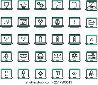 set of laptop and tools icons on a transparent background