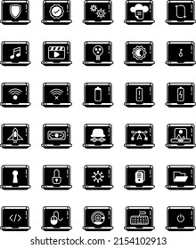 set of laptop and tools icons on a transparent background