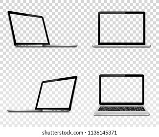 Set of laptop with transparent screen. Perspective, top and front view. Vector illustration EPS10.