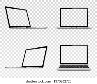 Set of laptop with transparent screen. Perspective, top and front view.