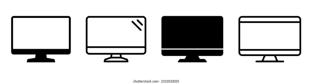 Conjunto de iconos vectoriales de portátiles en diferentes estilos. Pantalla para portátiles. Icono de monitor para proyectos de diseño gráfico. Ilustración vectorial. Pantalla del monitor de ordenador con pantalla en blanco aislada en fondo blanco
