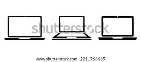 Set of laptop vector icons on white background. Black silhouette with blank laptop. Vector 10 EPS.