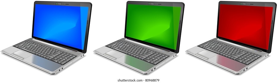 Set of laptops with different screens.