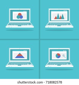Set of laptops with infographic on the screen