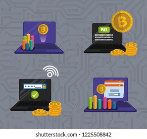 set laptops with virtual coins