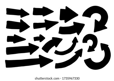 set of large black curved and straight arrows, hand-drawn in doodle style