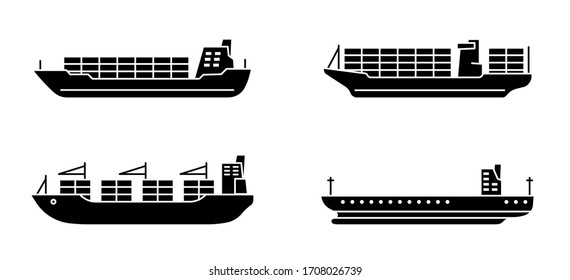 Set of large cargo ships. Modern container sea vessel. Vector illustration.