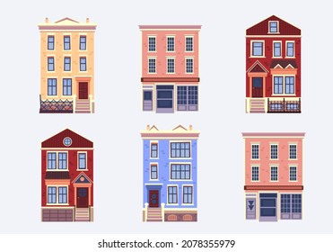 set of large European brick light apartment houses