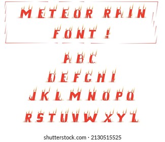 Set Of Large Falling Fiery Capital Letters Of The English Alphabet. Meteor Rain Font