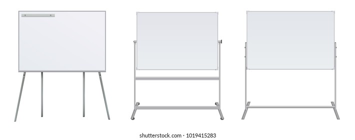 
Set Large Flip Chart Blank On Tripod Over White Background. Whiteboard For Business Training In Office. Isolated Illustration EPS 10 Board Banner Stand 3d Rendering For Promotional Presentation