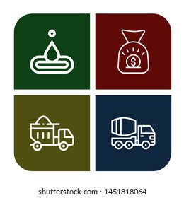 Set of large icons such as Water, Money bag, Dumper, Concrete mixer , large