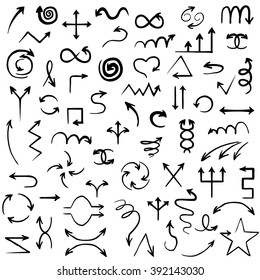 Set of a large number of small various black arrows