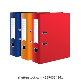 Set of large office binders for documents on white background