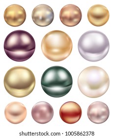 A set of large sea pearls of different colors