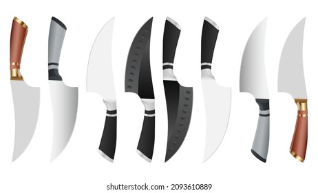 set of Large sharp cleaver knife isolated on white background, cleaver knives, chef knife