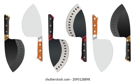 Set mit großem scharfem, scharfem Messer einzeln auf weißem Hintergrund, cleveren Messern, Küchenmesser
