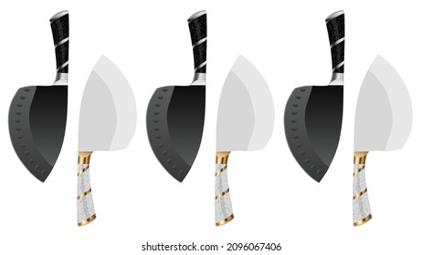set of Large sharp cleaver knife isolated on white background, cleaver knives, chef knife