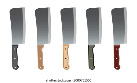 set of Large sharp cleaver knives with wooden handle isolated on white background