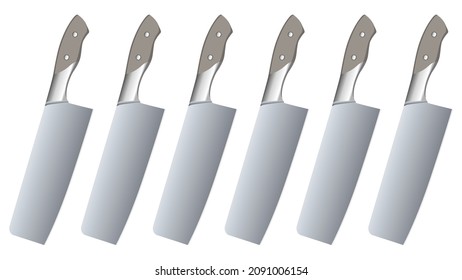 set of Large sharp cleaver knives with wooden handle isolated on white background, colourful cleavers knives