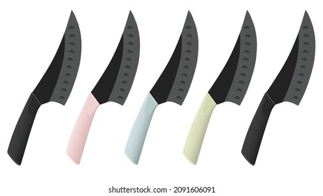 set of Large sharp cleaver knives with wooden handle isolated on white background, colourful cleavers knives