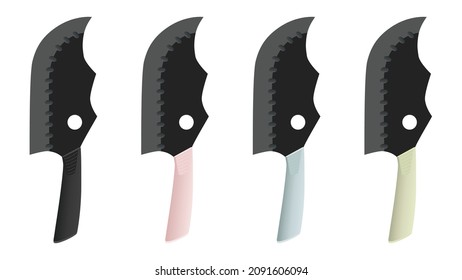set of Large sharp cleaver knives with wooden handle isolated on white background, colourful cleavers knives