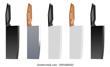 set of Large sharp cleaver knives with wooden handle isolated on white background, colourful cleavers knives
