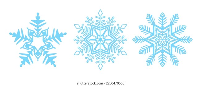 Satz großer Schneeflocken auf weißem Hintergrund. Vektorgrafik.