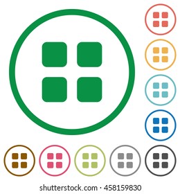 Set of Large thumbnail view color round outlined flat icons on white background
