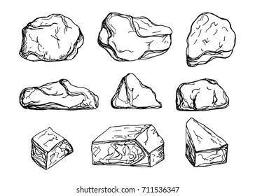 set of large vector stones isolated. hand drawings