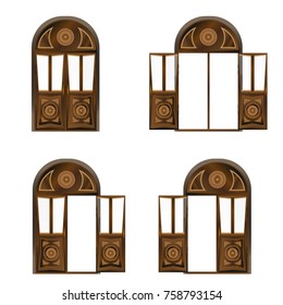 Set of large wooden doors in antique style