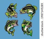 Set of largemouth bass fish