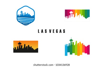 Set of Las Vegas City Silhouette template, set of American City Silhouette logo vector illustration