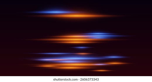 Set of laser beams and lines. Speed ​​of laser horizontal effects.