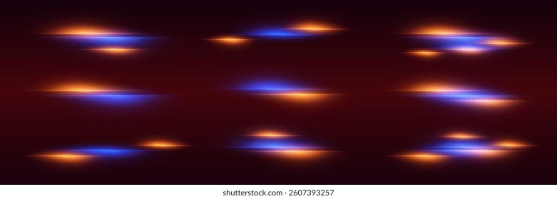Set of laser beams and lines. Speed ​​of laser horizontal effects.